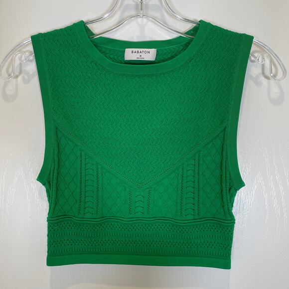Babaton Aritzia Kelly Green Pointelle Knit Crop Top Sleeveless M - Picture 3 of 6